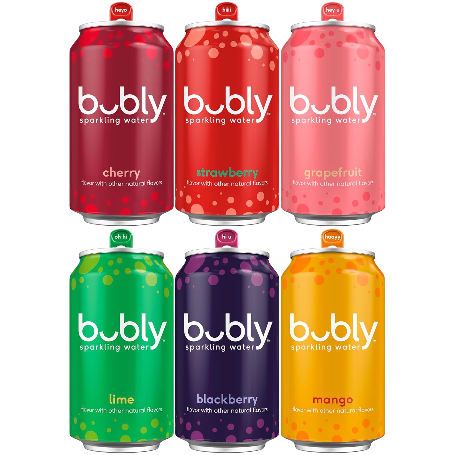 Assortment of bubly sparkling water cans in various fruit flavors