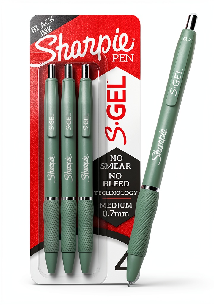 Sharpie Green Gel Ink Pens on a desk